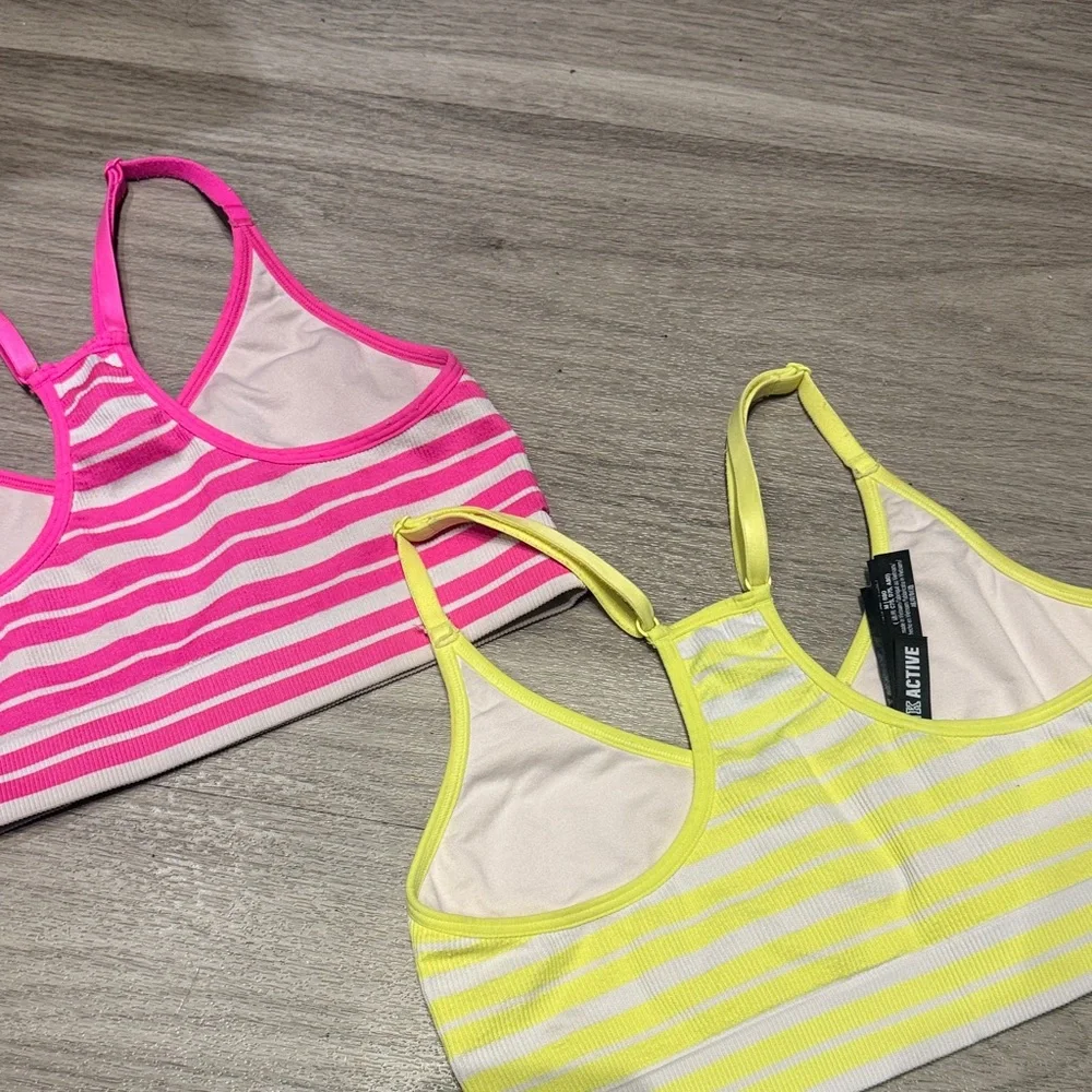 PINK VICTORIA’S SECRET Active Pink and Yellow Striped Bras, M - Picture 4 of 4